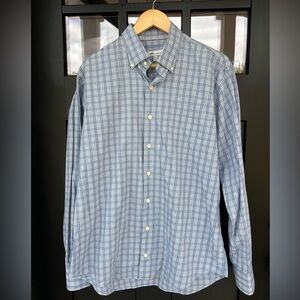 Peter Millar Blue Plaid Men's Large Long Sleeve Button Down Cotton Dress Shirt